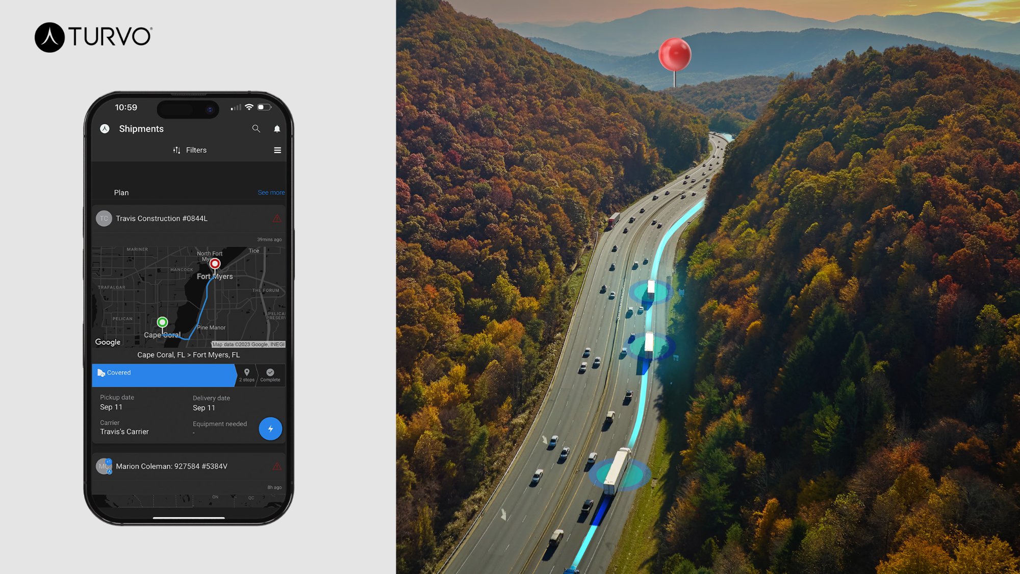 Turvo mobile app for managing freight shipments on the go